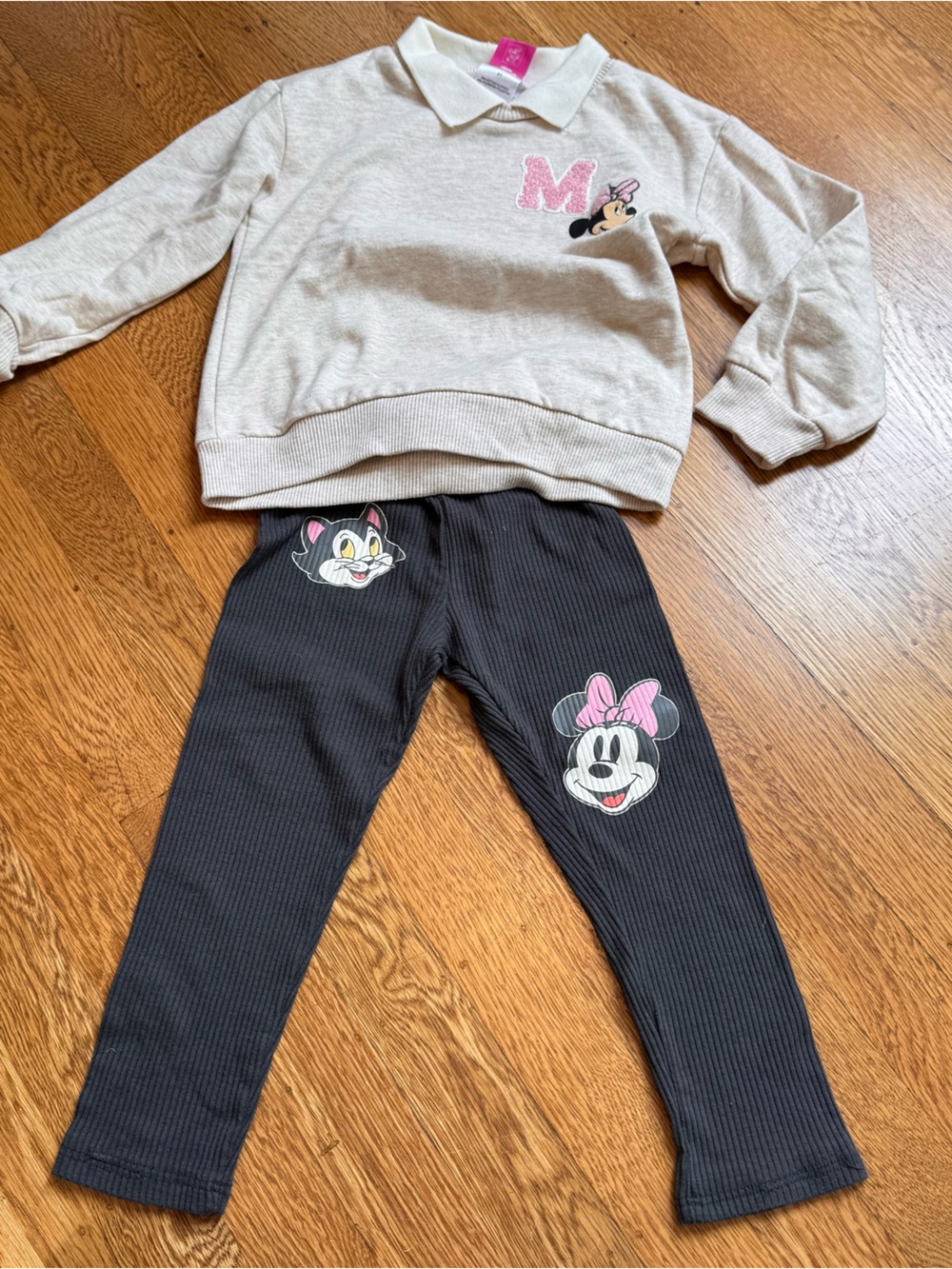 Disney Kids Matching Set Minnie Mouse collared shirt top w/ gray leggings sz 3t